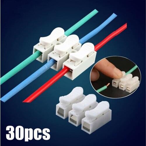 30pcs White No Soldering Welding Quick 2P Cable Wire Connector No Screw Terminal Block Spring Clamp