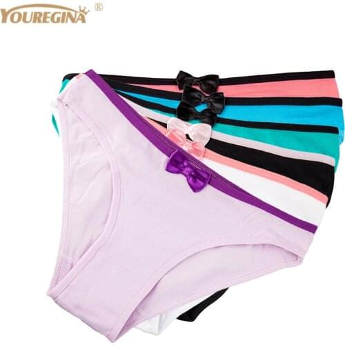 Women Cotton Briefs Underwear Low-waist Solid Color Cute Bow Panties Breathable Ladies Underpants Female 6 pcs/lot