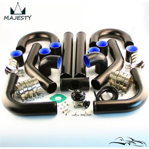 2.75" 70mm Universal Intercooler Pipe Piping Kit + BOV Turbo Blow Off Valve Kit Black