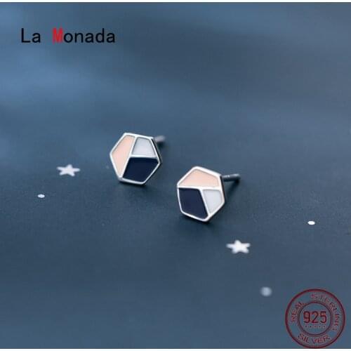 La Monada Polygon Color Stud Earrings For Women Silver 925 Minimalist Fine Women Earrings Jewelry Stud Earrings 925 Silver