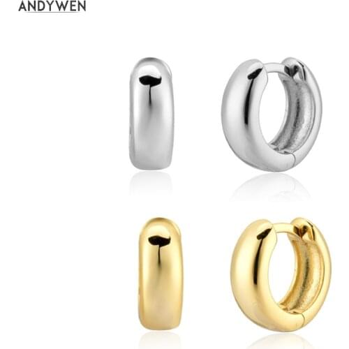 ANDYWEN 925 Sterling Silver 7.8mm Square Thick Hoops Thickness Huggies Luxury Plain Jewels Wedding Europeans Jewels For Women