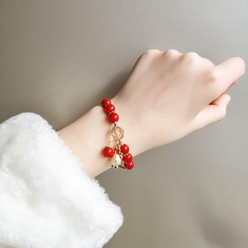 CHENFAN Lucky Red Crystal Bracelet for women Little Mouse Benzoite Red Natural Stone Beaded Bracelet Mouse Year Bracelet gift