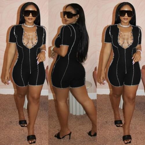 Jumpsuits for Women Black Jumpsuits Drawstring Patchwork Casual Workout Short Sleeve Bodysuits Rompers and Jumpsuits for Women