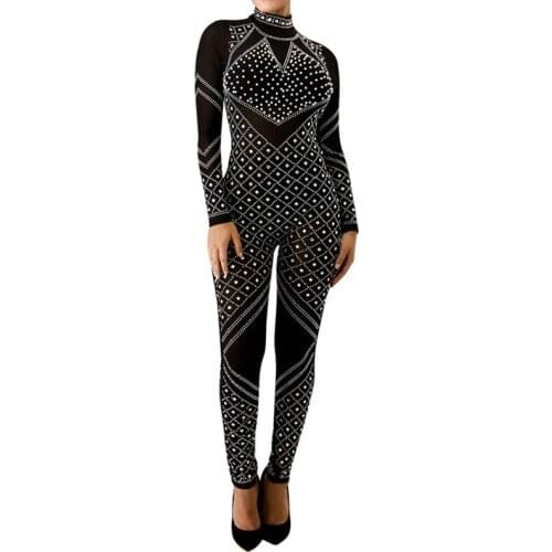 Jumpsuit Women Autumn Sleeveless Backless High Waist Bodycon Women Overalls Diamond Sequins Rompers Womens Jumpsuit