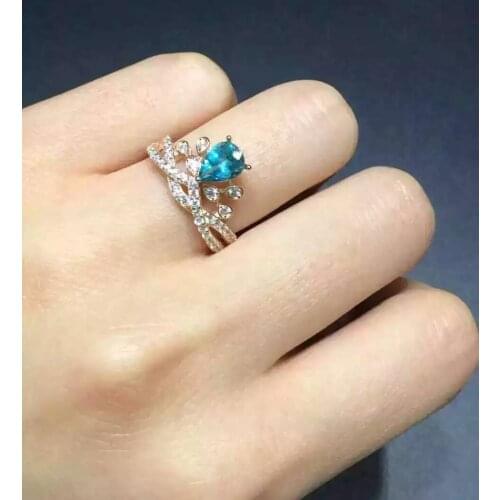 Natural blue topaz stone Ring Natural gemstone ring 925 sterling silver trendy personality Crown womens wedding gift Jewelry