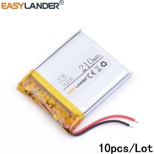 10pcs/Lot 302035 3.7V 210mAh Rechargeable li Polymer Li-ion Battery For bluetooth headset speaker mouse smart Watch recorder pen