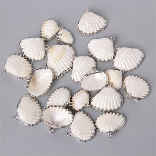 10pcs Silver Color White Natural Shells Pendants Charms For Jewelry Making Necklace Earring Bohemia Vacation Accessories 18x30mm