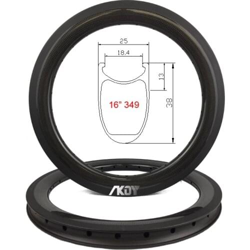 BMX Rims 16 Inch 349 Carbon 38mm*25mm for Brompton/3Sixty/Fnhon/Dahon etc. Folding Bikes V/Disc Brake Carbon 16" 349 Rims 16inch