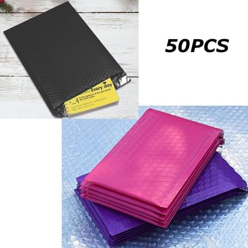 50pcs Outer Size 5x7 inch 132*180mm Black Pink Purple Poly Bubble Mailer Self Seal Padded Envelopes Usable size 115x180mm