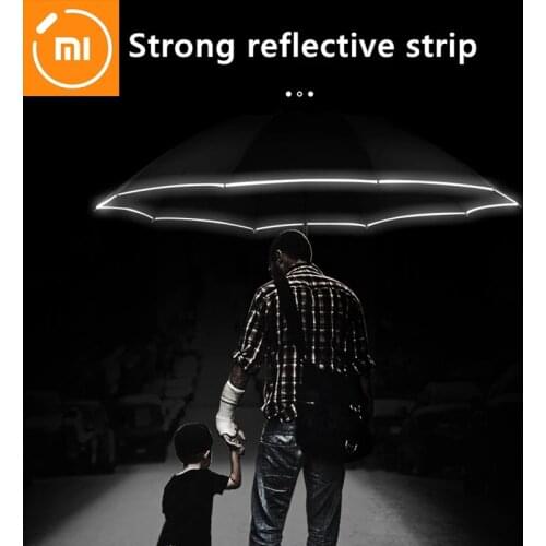 Xiaomi 10 Ribs Automatic Non-automatic Umbrella with Reflective Stripe Reverse Led Light Umbrella Three Folding Inverted Travel