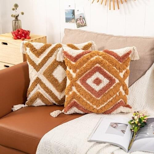 Bohemian Style Diamond Tufted Cushion Pillow Cover Handmade Throw Pillow Covers Home Decor Backrest Cushion Case Pillowcase