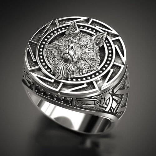 Retro exquisite real wolf totem geometric pattern jewelry mens engagement wedding banquet gift ring
