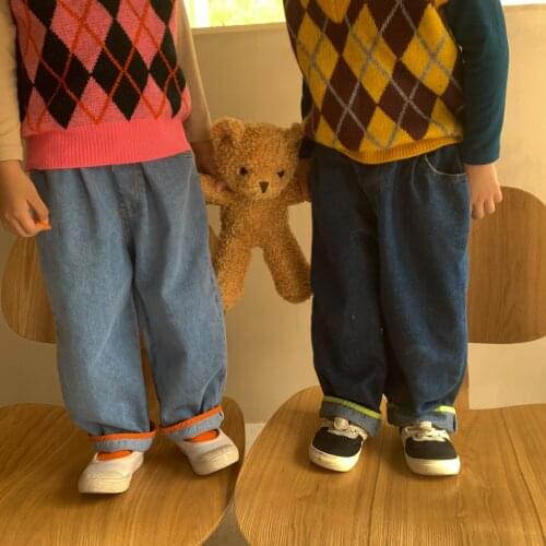 Kids Jeans Wide Leg Pants Bebe Boys Girls Solid Pant Outfits Boys Girls Loose Trousers Autumn Winter Jeans