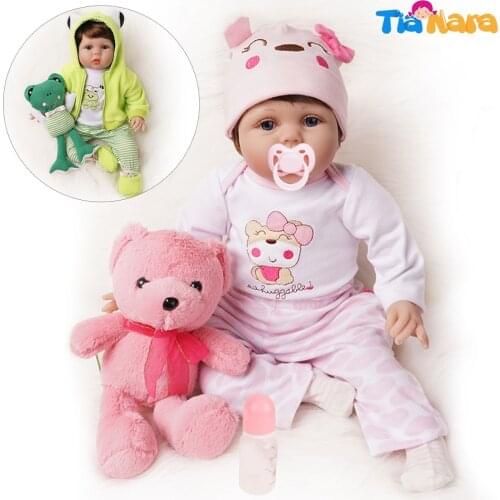 55cm Reborn Doll with 2 Outfits Real Newborn Baby Toy Silicone Vinyl Cotton Body