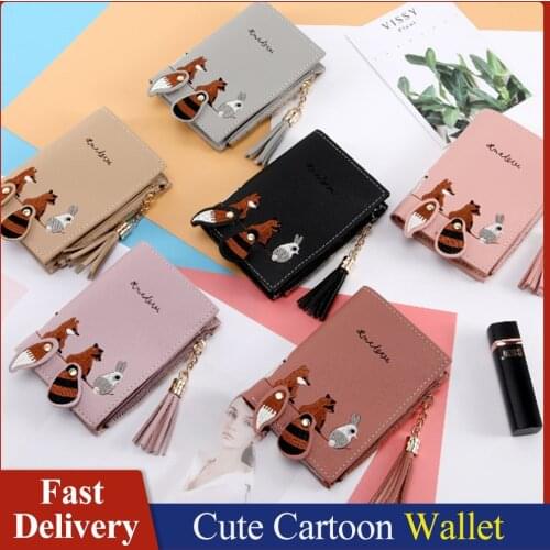 New WomenS Wallet Cartoon Cute Tassel Short Purse Card Bag Clutch Embroidery Folding High Quality Card Wallets Credit Hot Sale