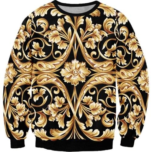LCFA Autumn Man 3D Printed Gold Flower Luxury Royal Baroque New Sweatshirt Personality Plus Size Tops Unisex Pullover Custom