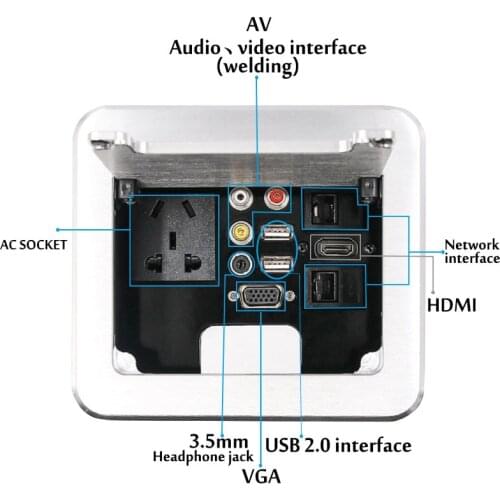 Desktop Socket Aluminum Panel Uncovering type Multimedia Office Information Cable Box Audio Table Outlet AV XLR HDMI VGA USB