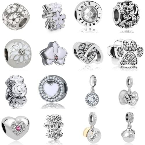 2020 new free shipping 4pcs white daisy love is forever waterdrop heart princess heart diy bead fit Pandora charms bracelet X097