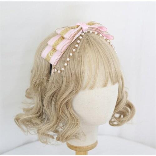 Handmade Lolita Hair Hoop Three Layers Bowknot KC Chain Hair Band Hair Clip Accessories B1633