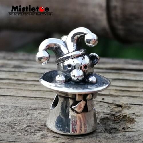 Mistletoe 925 Sterling Silver Clown Hat Bear Charm Bead European Jewelry