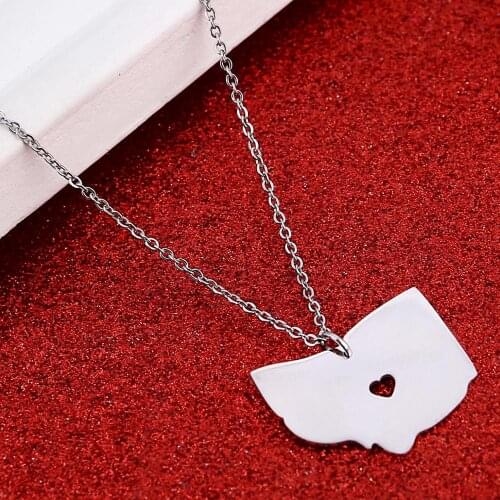 Stainless Steel Silver Color Ohio Map Pendant Necklace Fashion Ohio Map Charm Jewelry