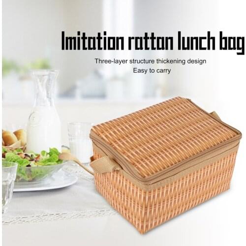 New Imitation Rattan Plaited Lunch Bag Thickened Waterproof Thermal Insulation Bags For School Outdoor Picnic Handbag bag