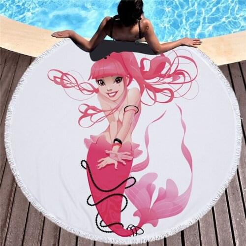 Travel Beach Towel For Adult Mermaid MicrofiberYoga Mat Tassel Blanket Large Round 150cm Soft Towel Printed Tapestry Home Decor