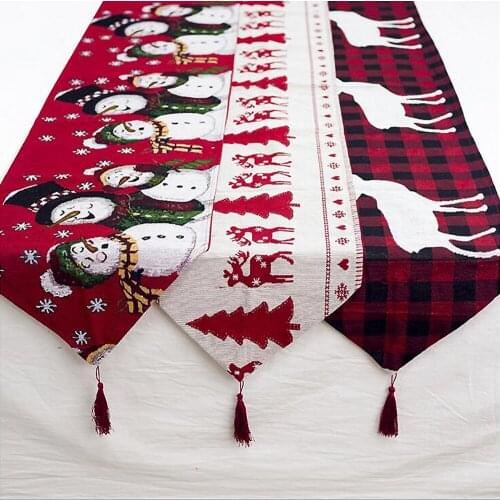 180x35cm Creative Cotton Linen Embroidery Christmas Table Runner Snowman Cartoon Printed Table Flag Cloth Decor Party Supplies 3