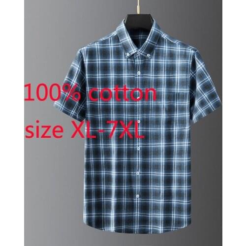 New Arrival Fashion Men 100% Cotton Super Large Short Sleeve Plaid Casual Shirts Spring And Summer Plus Size XL-4XL 5XL 6XL 7XL