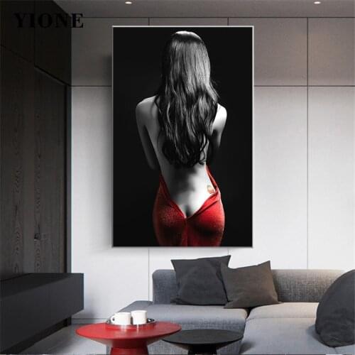 Sexy Nude Women Canvas Painting Modern Black and White Red Skirt Girl Figure Art Picture Wall Poster Prints Living Room Decor