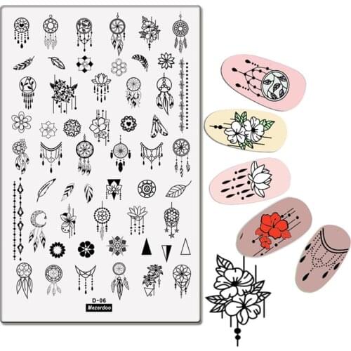 Mezerdoo 9.5*14.5cm Stamping for nails DIY Dreamcatcher Feather Pendant Image Nail stamping Plate Template Nail Art Stencils D06