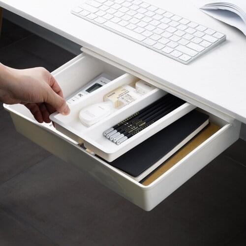 Hidden Desk Bottom Storage Box Self-Adhesive Under Desk Drawer Table Storage Organizer Boxes Stand Under-drawer Storage Box