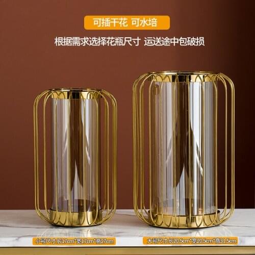 Modern Gold Glass Vase Nordic Metal Art Aesthetic Room Decor Glass Vase Hydroponics Floreros Room Decoration Accessories BI50VS