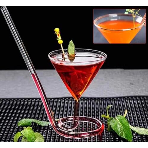 Spiral Cocktail Glass Revolving Martini Creative Long Tail Cocktail Straw Wine Glass for Bar Party Supply PR Sale
