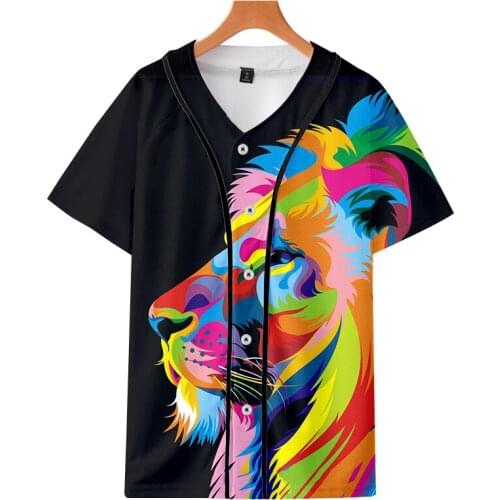 LCFA 3D Printed Personality Sports Top Baseball Uniform Casual Hip-hop Lion Animal Loose Baseball Jersey Men Tracksuit Casual