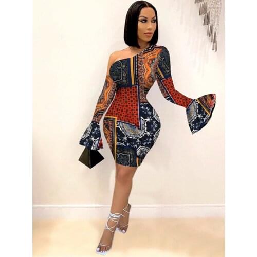 TNNAOFF Plus Size Bandanna Printed Bodycon Mini Dress for Women Birthday Club Outfits Summer Sexy Flare Sleeve Overalls Dresses