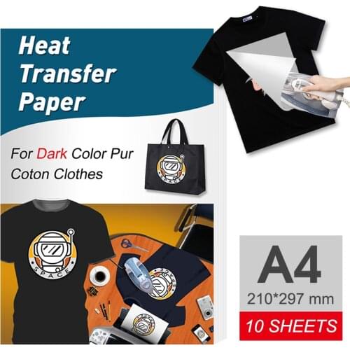 UniPlus A4 Heat Transfer Paper for Dark Cotton Fabric Compatible HP Epson Canon Inkjet Printer DIY T-shirt Bag Shoes 10 Sheets