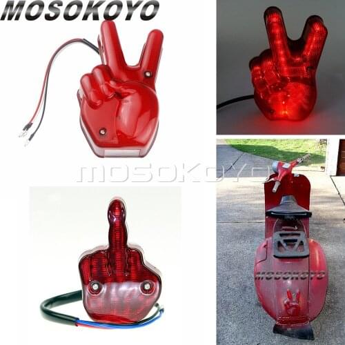 Vintage Cafe Racer Motorcycle Hand Victory 12V LED Red Light Stop Lamp Peace Sign Tail Light For Harley Chopper Bobber Scrambler