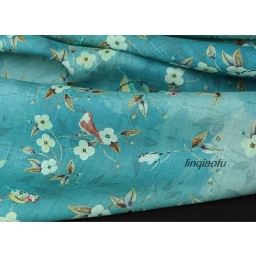 High-end clothing linen fabric,sewing material,Clear high-grade printed ramie blue white cloth cheongsam dress,130cmx50cm/pcs