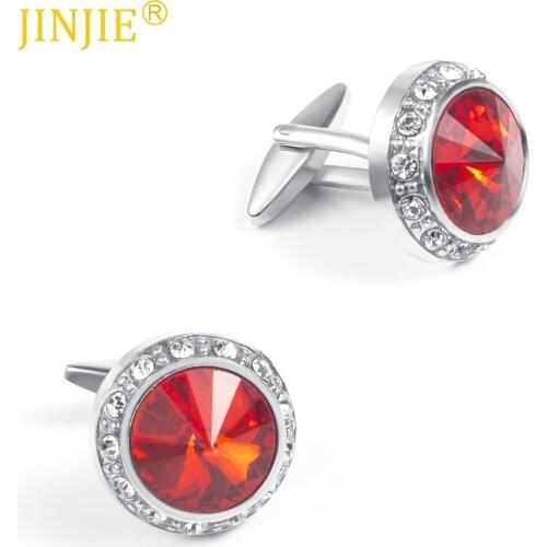 New Mens french Cufflinks Round Red Blue Color Crystal Rhinestone Cufflinks Custom AliExpress Hot Sale Luxury jewelry gift