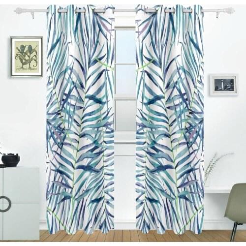Tropical Leaves Curtains Drapes Panels Darkening Blackout Grommet Room Divider for Patio Window Sliding Glass Door 55x84 Inches