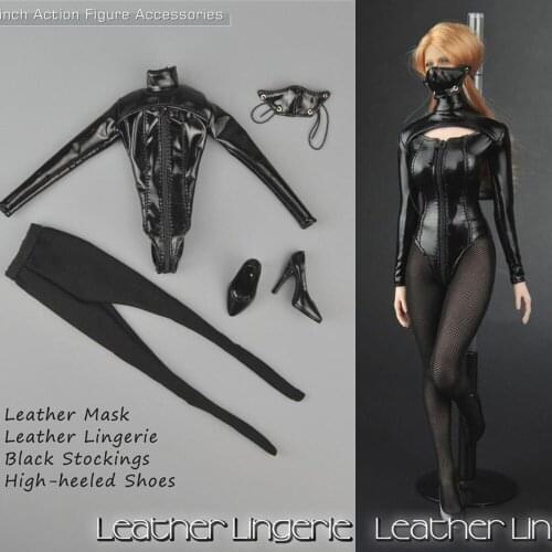ZY5003 1/6 Female Sexy Leather Lingerie Black Leather Lingerie Cloth Model with High Heel Shoes Stockings Model for 12'' Body