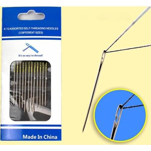 12PCS/Set Self-Threading Needles Stitching Pins, Large Eye Sewing Self Threading Hand Needles Stitching Pins Hand Sewing Tool