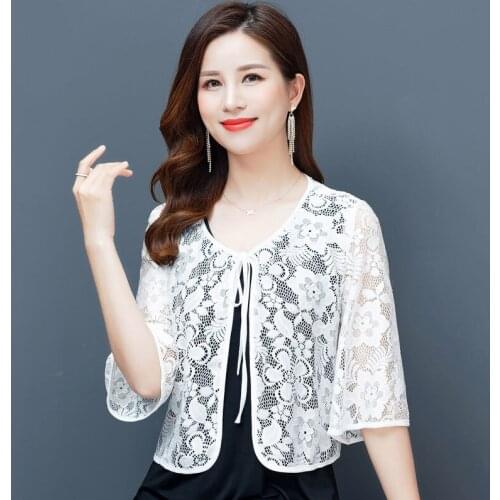 5XL Plus Size Summer Lace Cardigan Women Long Net Yarn Sunscreen Jacket Casual Office Red White Thin Long Sleeve Women Coat
