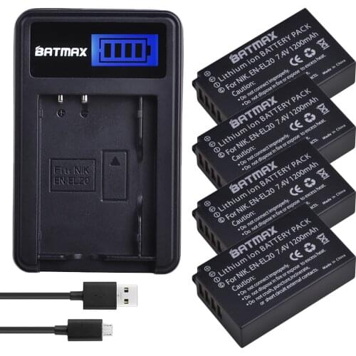 2Pc 1800mAh EN-EL20 ENEL20 Camera Batteries + LCD SUB Charger for Nikon EN-EL20a 1 S1 J1 J2 J3 Digital Camera