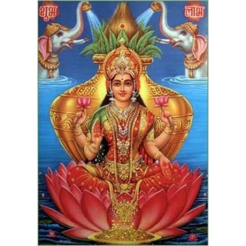 5D DIY Full Round Diamond Painting Lakshmi Cross Stitch Embroidery Hindu Goddess Of Fortune Rhinestone Mosaic Home Decor Y1491
