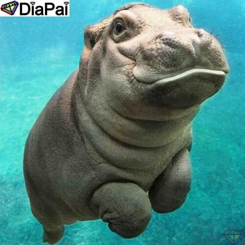 DiaPai 5D DIY Diamond Painting 100% Full Square/Round Drill "Animal hippo" Diamond Embroidery Cross Stitch 3D Decor A22187