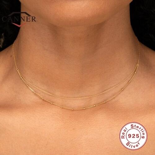 CANNER Real 925 Sterling Silver Necklace For Women Simple Fashion INS Layered Ladies Clavicle Necklaces Fine Jewelry Collares