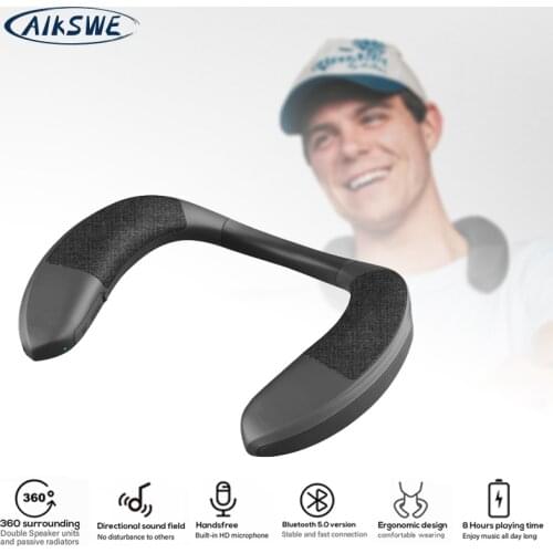 AIKSWE Neck Bluetooth Speaker Wearable Wireless Bass Surround Stereo Sound Hands-Free With Microphone Outdoor Sports Speaker