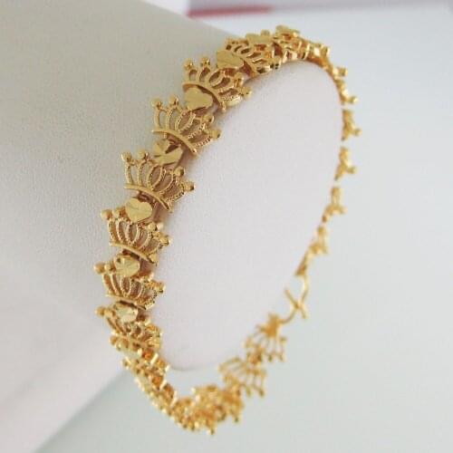 7.5INCH CROWN SHAPE LINKS BRACELET YELLOW GOLD OVERLAY FILLED BRASS /GREAT GIFT